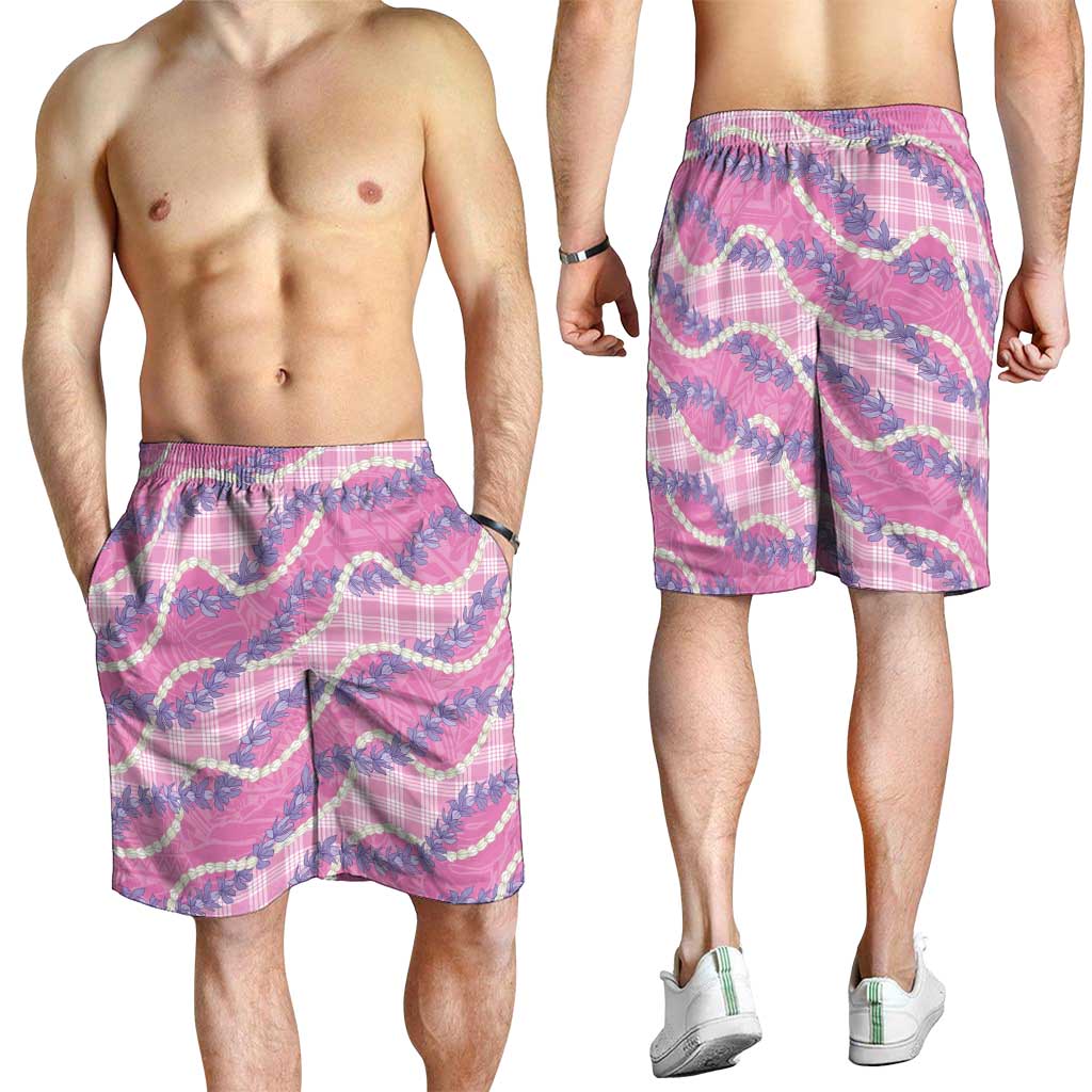 Pink Hawaii Palaka Honohono Pikake Shorts for Men Hawaiian Orchid Lei Polynesian Pattern - Polynesian Pride