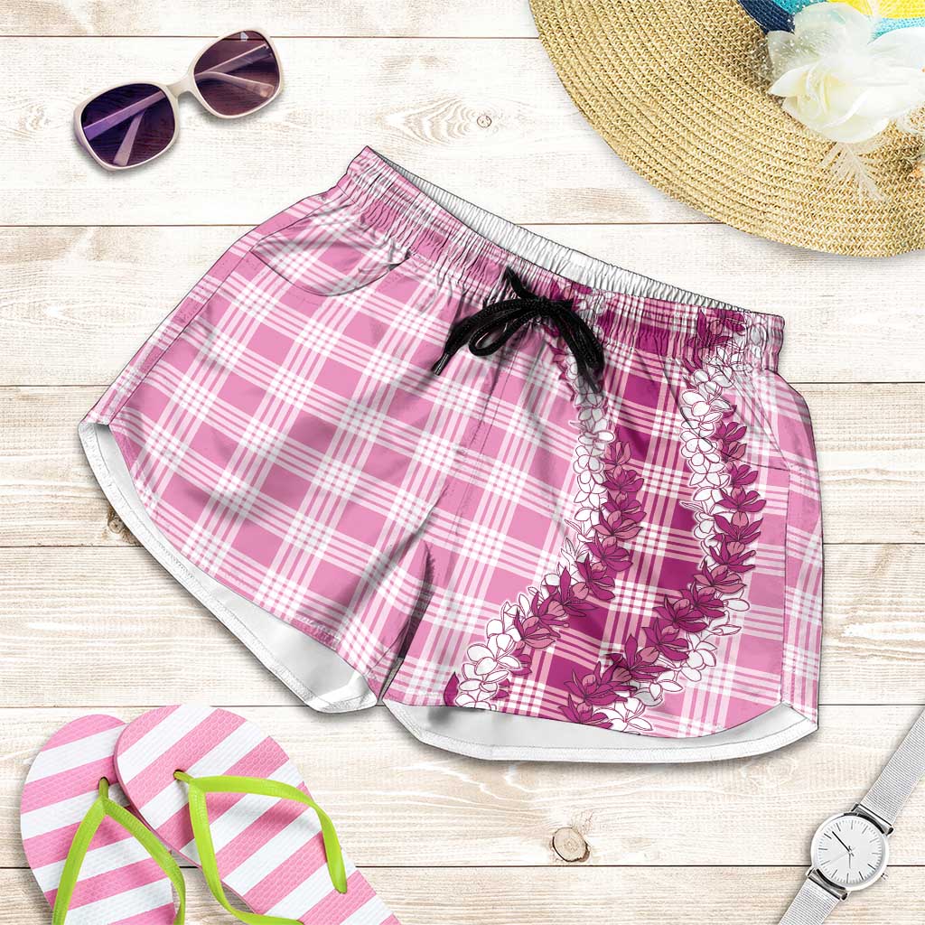 Pink Hawaii Palaka Shorts for Women Hawaiian Honohono Lei