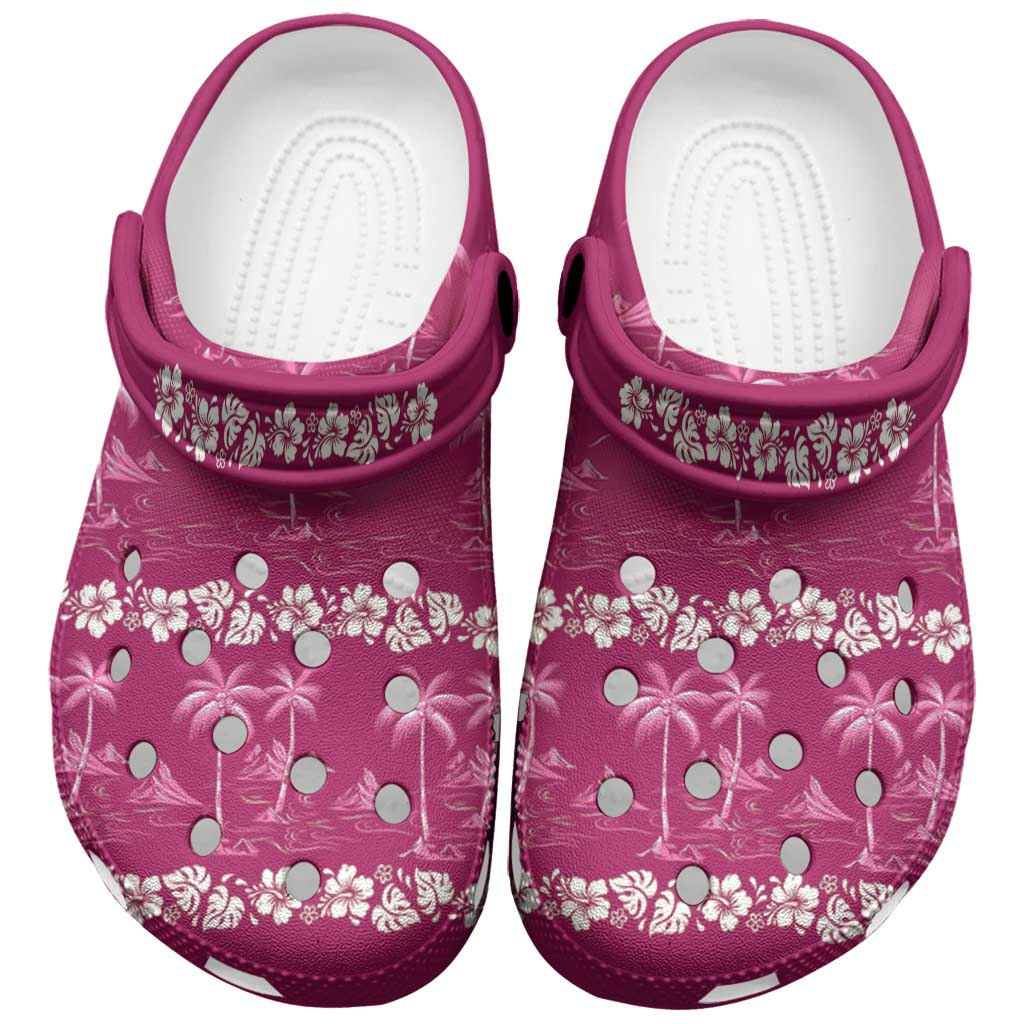 Pink Hawaii Palm Tree Hibiscus Clogs Shoes Fantasy Summer Vibe