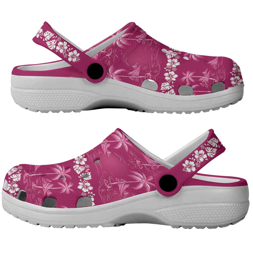 Pink Hawaii Palm Tree Hibiscus Clogs Shoes Fantasy Summer Vibe