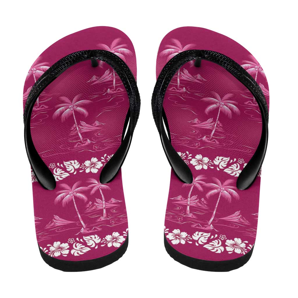Pink Hawaii Palm Tree Hibiscus Flip Flops Fantasy Summer Vibe