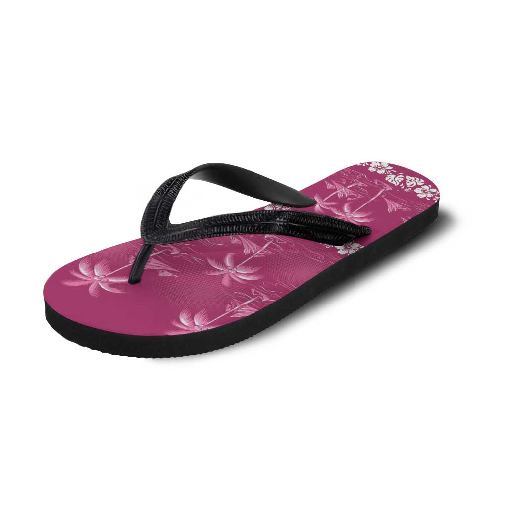 Pink Hawaii Palm Tree Hibiscus Flip Flops Fantasy Summer Vibe