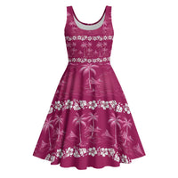 Pink Hawaii Palm Tree Hibiscus Midi Dress Fantasy Summer Vibe