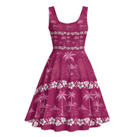 Pink Hawaii Palm Tree Hibiscus Midi Dress Fantasy Summer Vibe