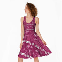 Pink Hawaii Palm Tree Hibiscus Midi Dress Fantasy Summer Vibe