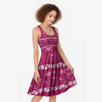 Pink Hawaii Palm Tree Hibiscus Midi Dress Fantasy Summer Vibe