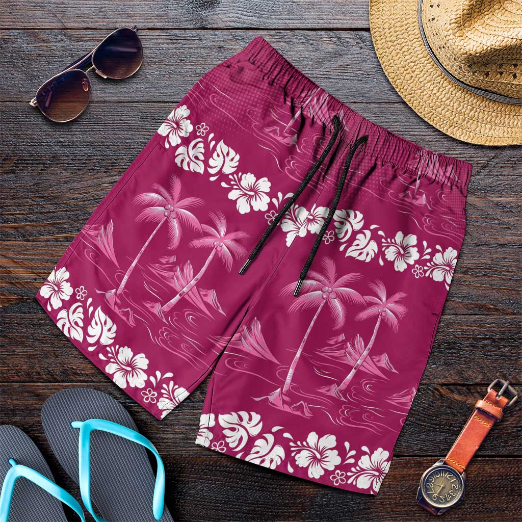 Pink Hawaii Palm Tree Hibiscus Shorts for Men Fantasy Summer Vibe