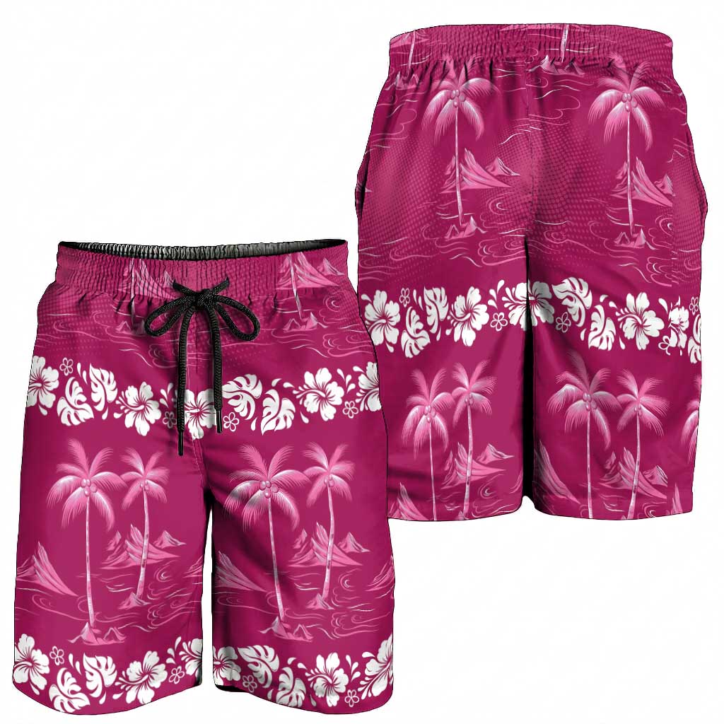 Pink Hawaii Palm Tree Hibiscus Shorts for Men Fantasy Summer Vibe