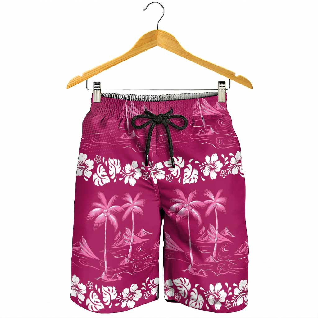 Pink Hawaii Palm Tree Hibiscus Shorts for Men Fantasy Summer Vibe