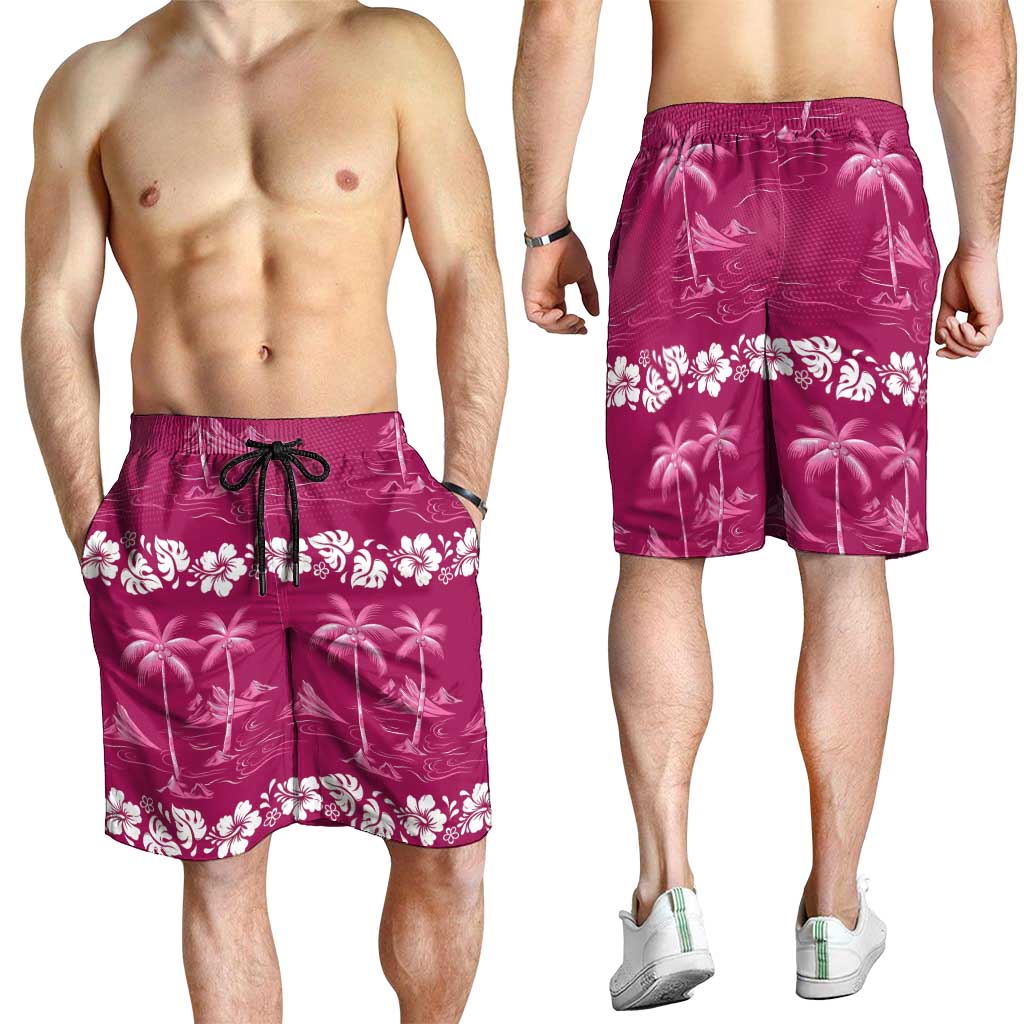Pink Hawaii Palm Tree Hibiscus Shorts for Men Fantasy Summer Vibe