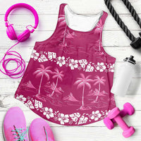 Pink Hawaii Palm Tree Hibiscus Women Racerback Tank Fantasy Summer Vibe
