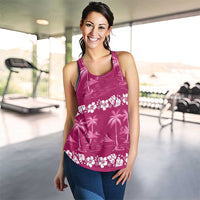 Pink Hawaii Palm Tree Hibiscus Women Racerback Tank Fantasy Summer Vibe