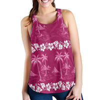Pink Hawaii Palm Tree Hibiscus Women Racerback Tank Fantasy Summer Vibe