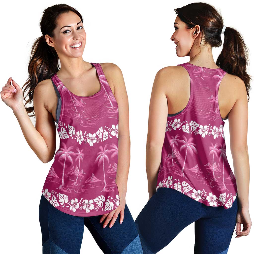 Pink Hawaii Palm Tree Hibiscus Women Racerback Tank Fantasy Summer Vibe