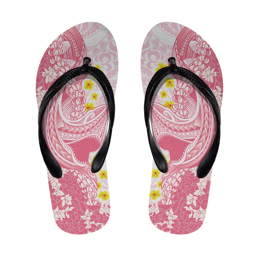 Pink Hawaii Shark Tattoo Flip Flops Puakenikeni Lei Plumeria Polynesian Pattern