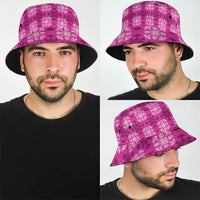 Pink Hawaiian Quilt Bucket Hat Hawaii Pineapple Monstera Palaka Motifs - Polynesian Pride