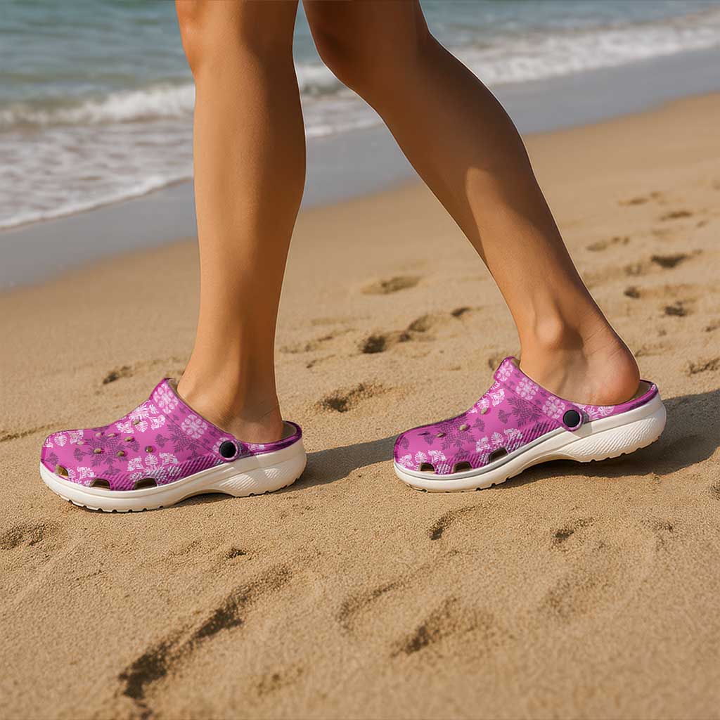Pink Hawaiian Quilt Clogs Shoes Hawaii Pineapple Monstera Palaka Motifs - Polynesian Pride