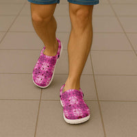 Pink Hawaiian Quilt Clogs Shoes Hawaii Pineapple Monstera Palaka Motifs - Polynesian Pride