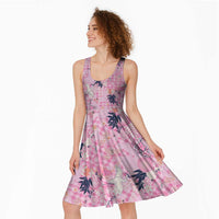 Pink Palaka Crane and Flowers Midi Dress Japan Heritage Spirit - Polynesian Pride