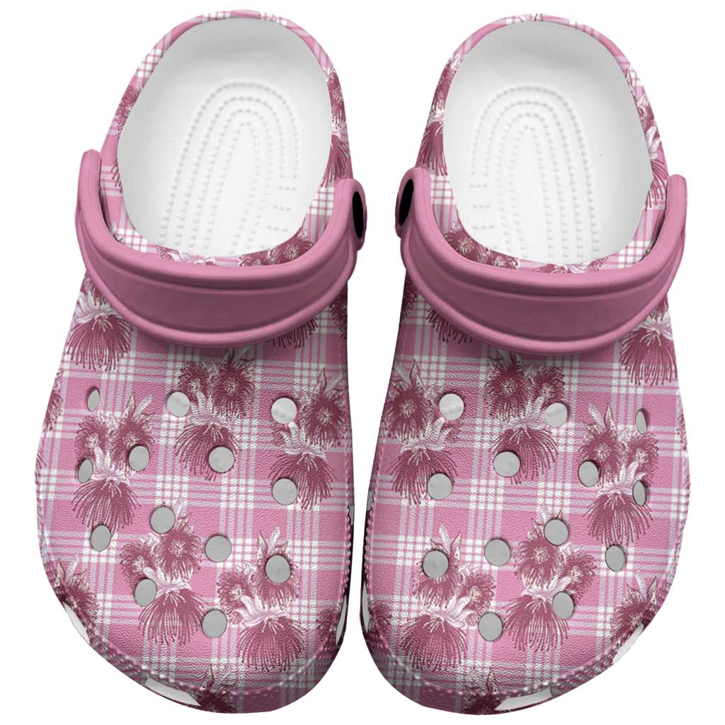 Pink Palaka Hawaii Clogs Shoes Hawaiian Lehua Blossoms