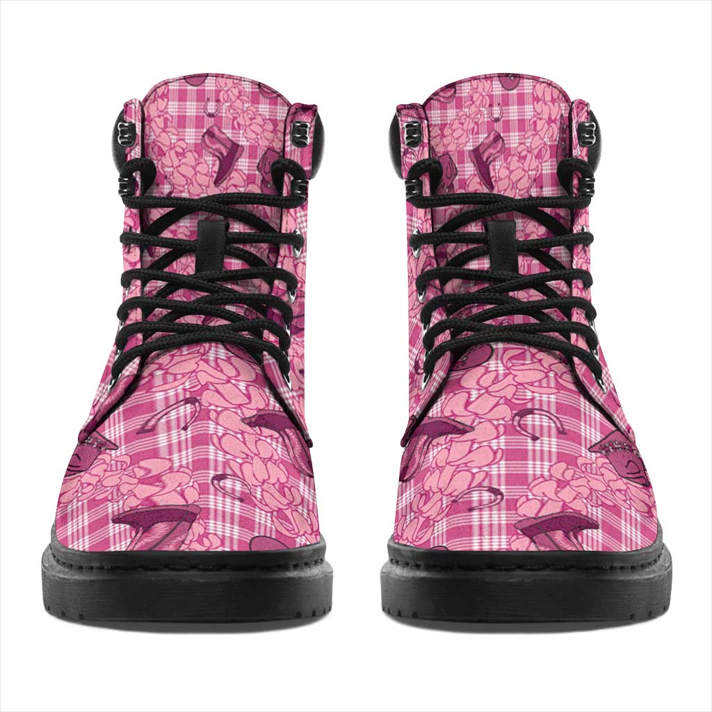 Pink Palaka Hawaii Cowboy All Season Boots Puakenikeni Lei Paniolo Papale Seamless Vibes - Polynesian Pride