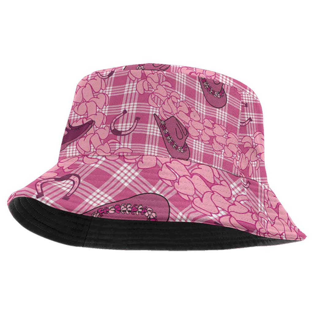 Pink Palaka Hawaii Cowboy Bucket Hat Puakenikeni Lei Paniolo Papale Seamless Vibes - Polynesian Pride