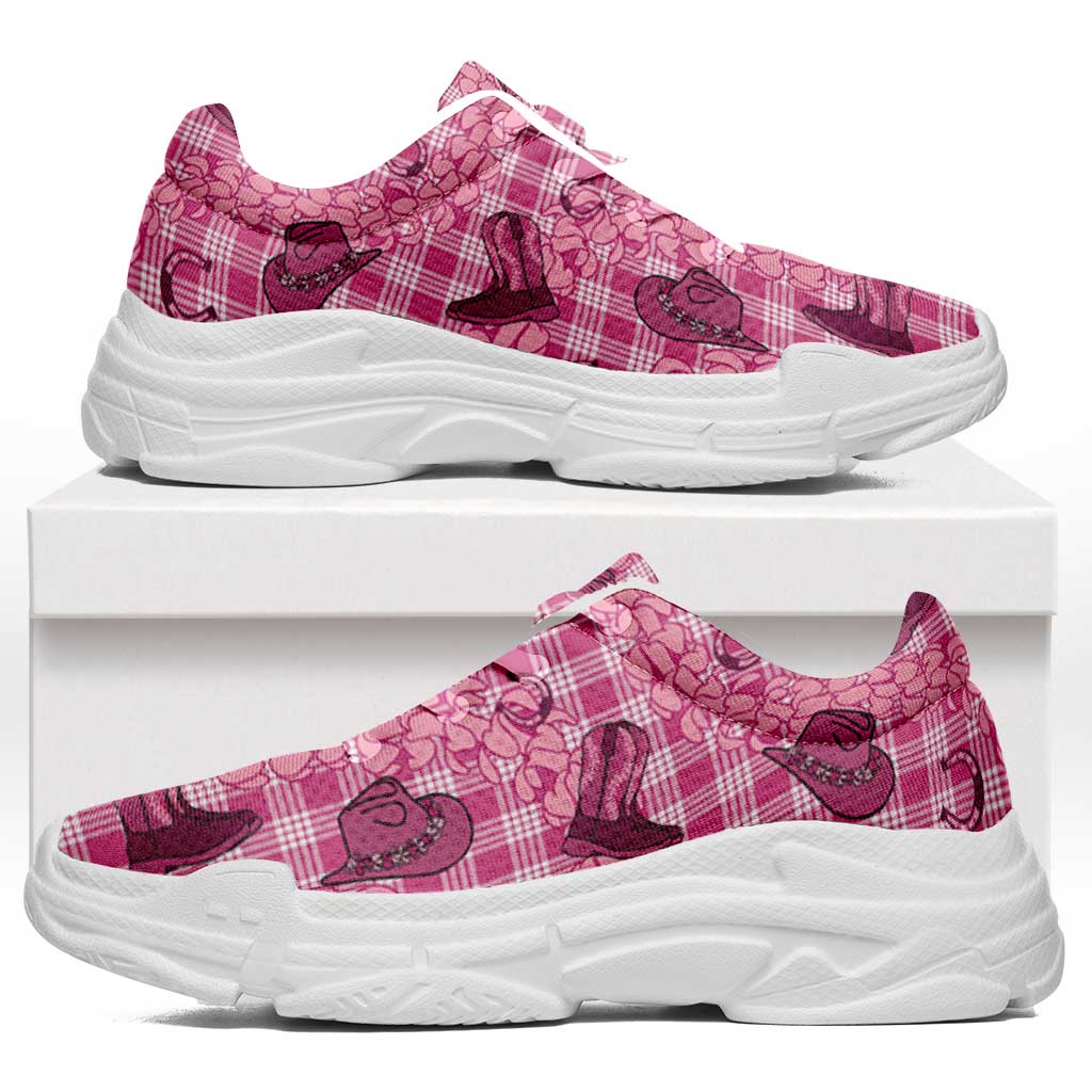 Pink Palaka Hawaii Cowboy Chunky Sneakers Puakenikeni Lei Paniolo Papale Seamless Vibes - Polynesian Pride