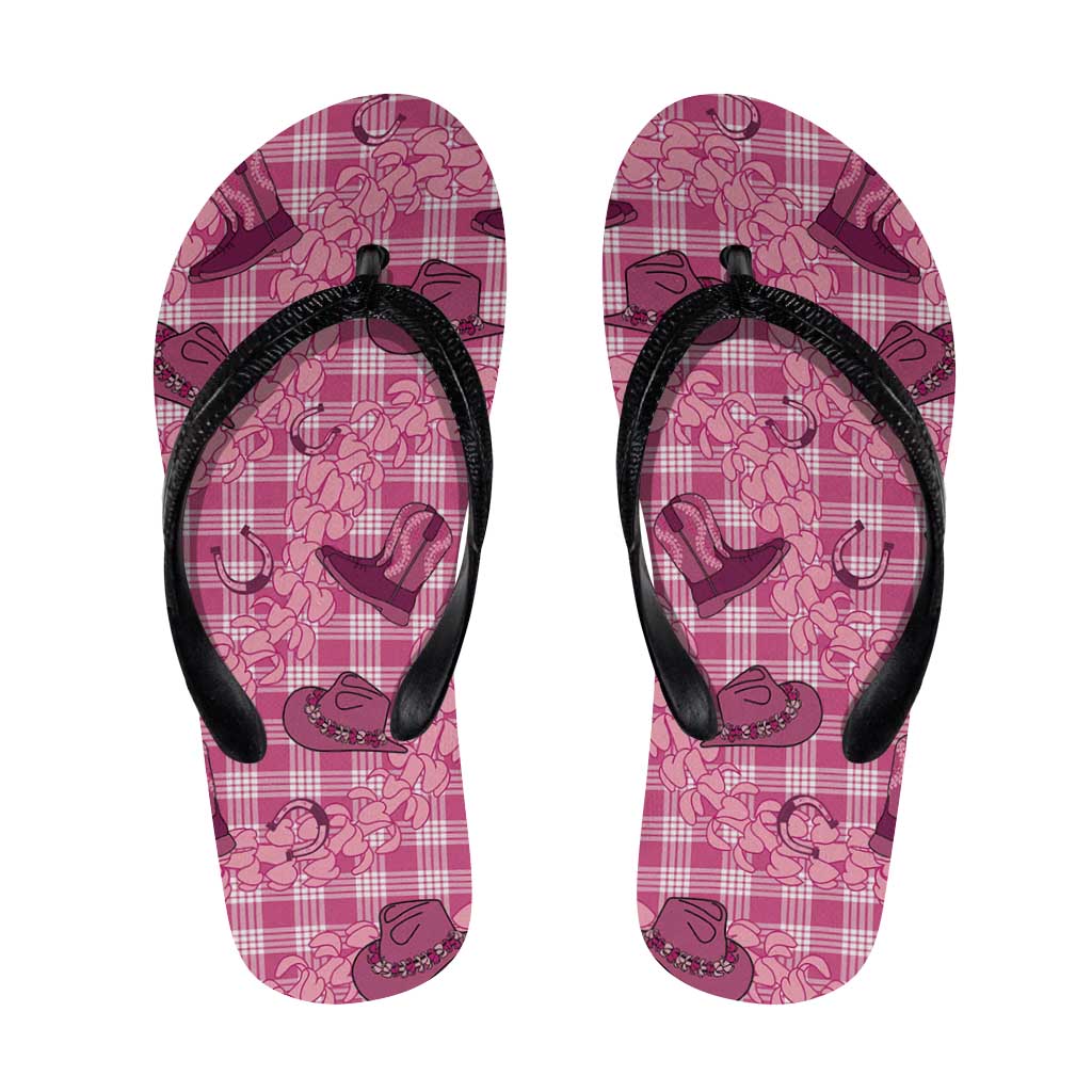 Pink Palaka Hawaii Cowboy Flip Flops Puakenikeni Lei Paniolo Papale Seamless Vibes - Polynesian Pride