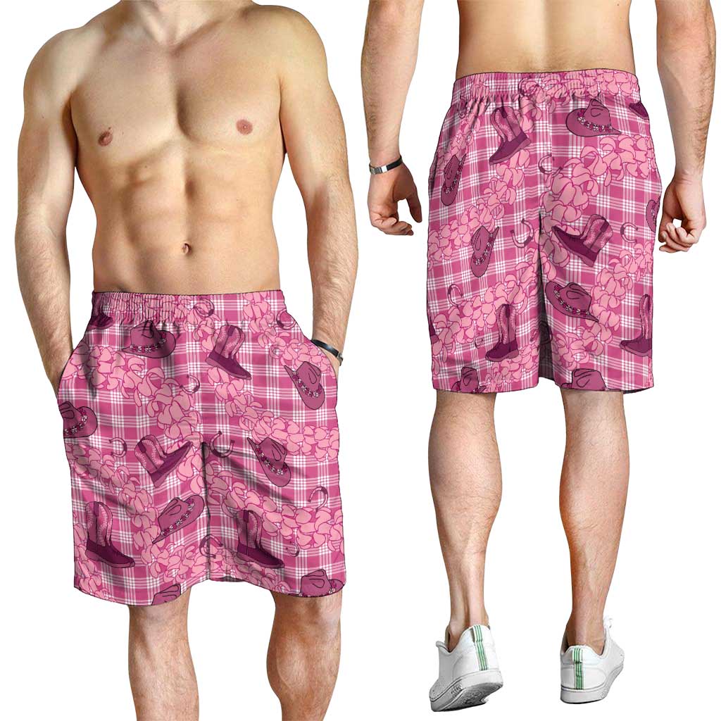 Pink Palaka Hawaii Cowboy Shorts for Men Puakenikeni Lei Paniolo Papale Seamless Vibes - Polynesian Pride