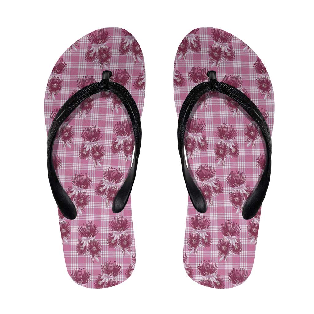 Pink Palaka Hawaii Flip Flops Hawaiian Lehua Blossoms