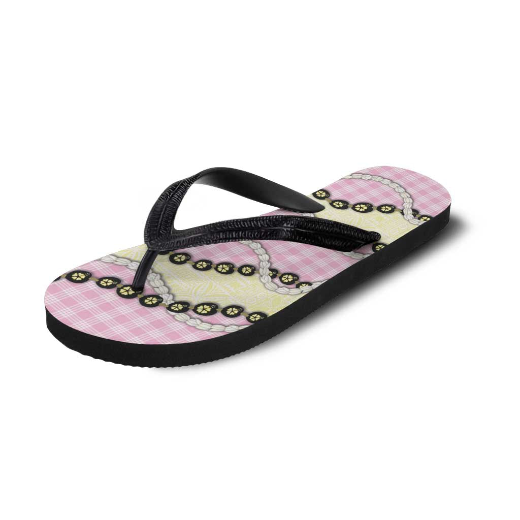 Pink Palaka Hawaii Flip Flops Kukui Nut Pikake Lei Hawaiian Tapa Pattern - Polynesian Pride