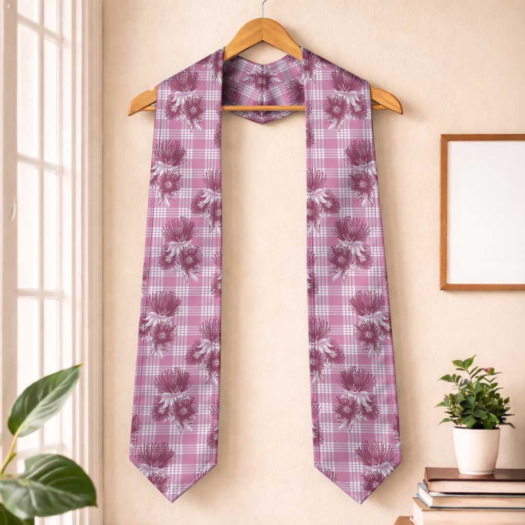 Pink Palaka Hawaii Graduation Stole Hawaiian Lehua Blossoms