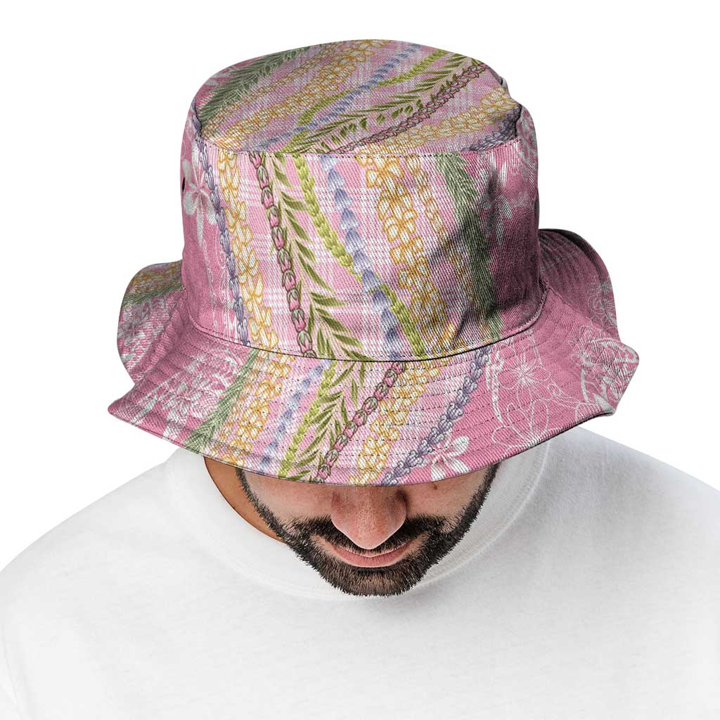 Pink Palaka Hawaii Leis Bucket Hat Hawaiian-plaid Elegant Tropical Vibes - Polynesian Pride