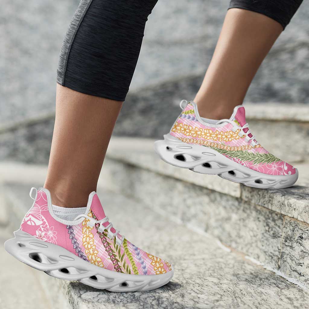 Pink Palaka Hawaii Leis Clunky Sneakers Hawaiian-plaid Elegant Tropical Vibes