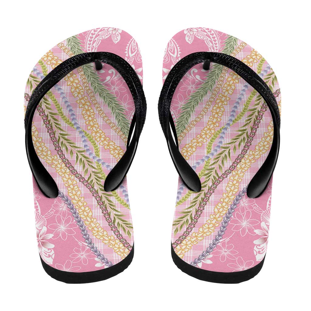 Pink Palaka Hawaii Leis Flip Flops Hawaiian-plaid Elegant Tropical Vibes - Polynesian Pride