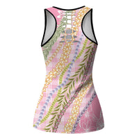 Pink Palaka Hawaii Leis Hollow Tank Top Hawaiian-plaid Elegant Tropical Vibes - Polynesian Pride