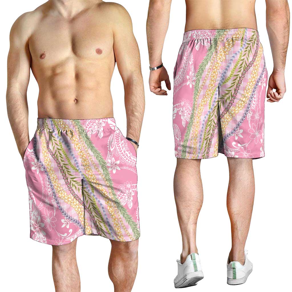 Pink Palaka Hawaii Leis Shorts for Men Hawaiian-plaid Elegant Tropical Vibes - Polynesian Pride