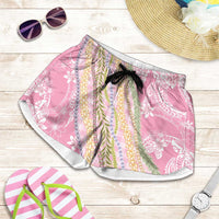 Pink Palaka Hawaii Leis Shorts for Women Hawaiian-plaid Elegant Tropical Vibes - Polynesian Pride