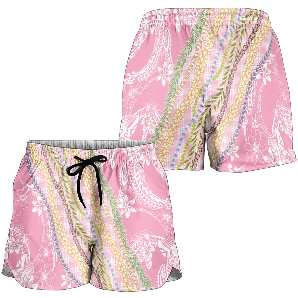 Pink Palaka Hawaii Leis Shorts for Women Hawaiian-plaid Elegant Tropical Vibes - Polynesian Pride