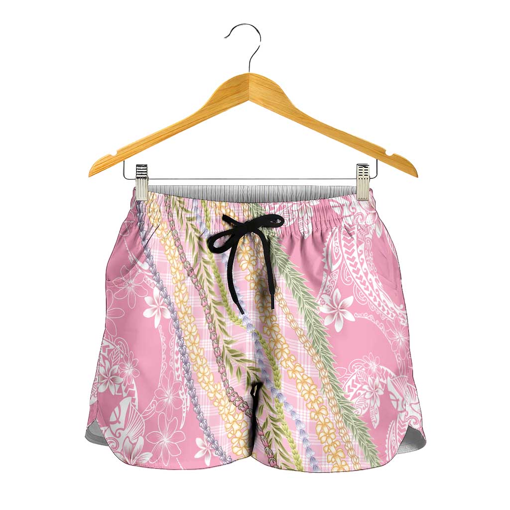 Pink Palaka Hawaii Leis Shorts for Women Hawaiian-plaid Elegant Tropical Vibes - Polynesian Pride
