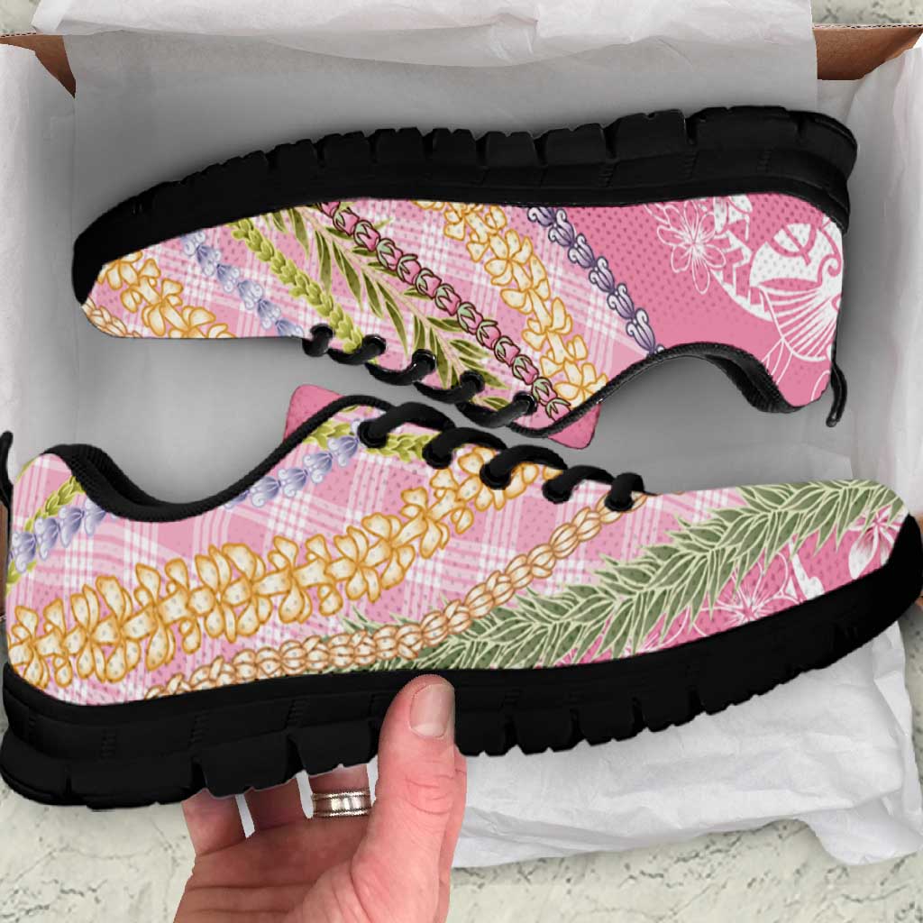 Pink Palaka Hawaii Leis Sneakers Hawaiian-plaid Elegant Tropical Vibes