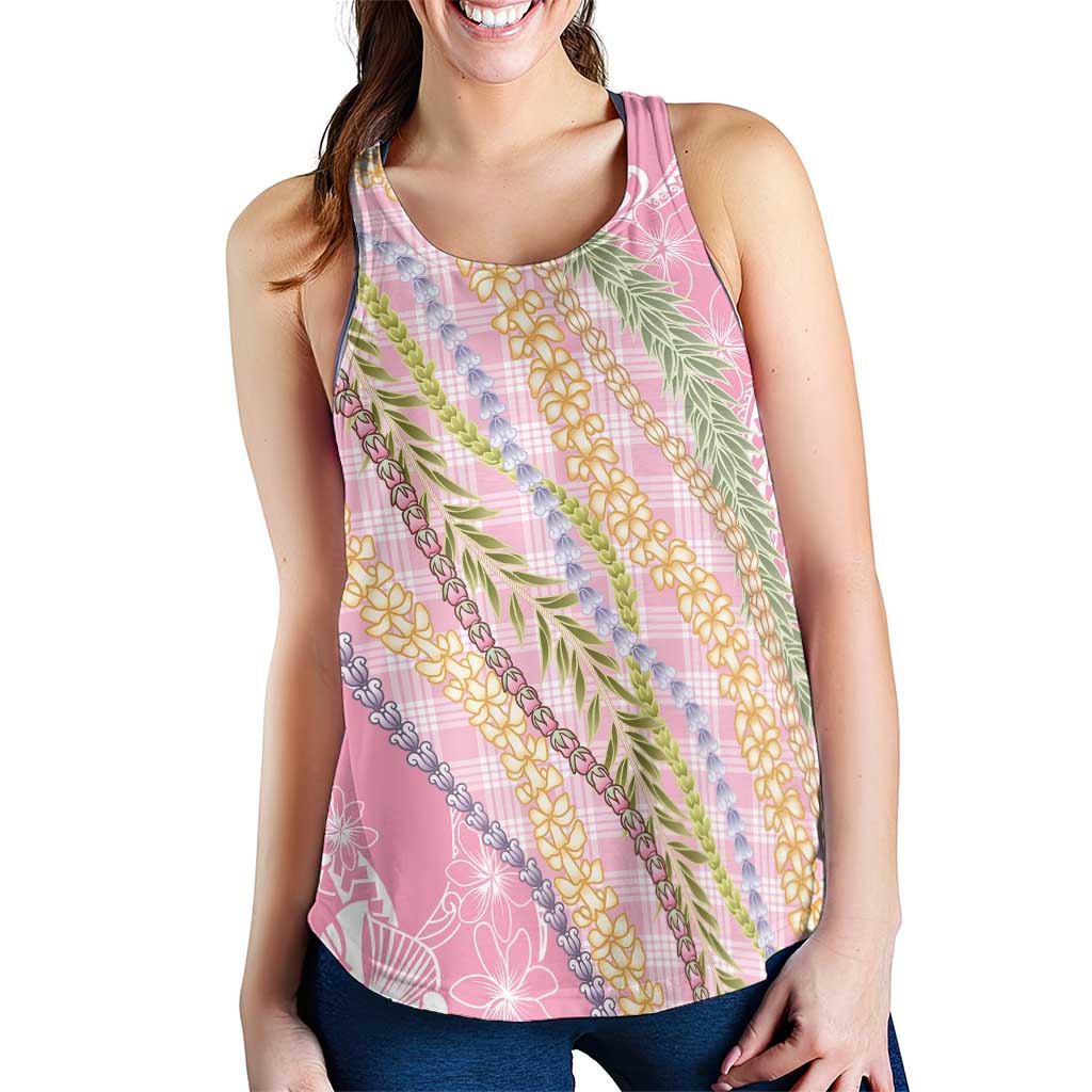 Pink Palaka Hawaii Leis Women Racerback Tank Hawaiian-plaid Elegant Tropical Vibes - Polynesian Pride