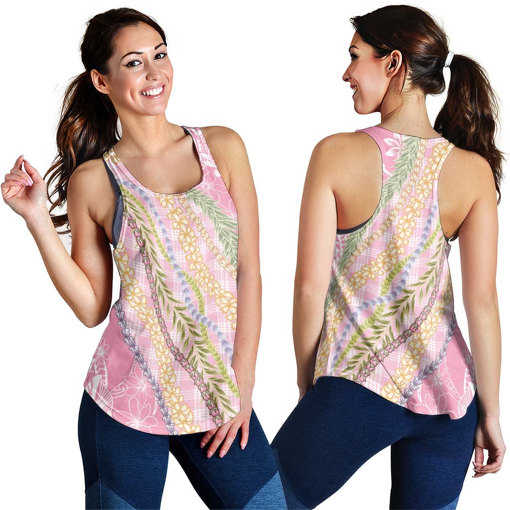 Pink Palaka Hawaii Leis Women Racerback Tank Hawaiian-plaid Elegant Tropical Vibes - Polynesian Pride