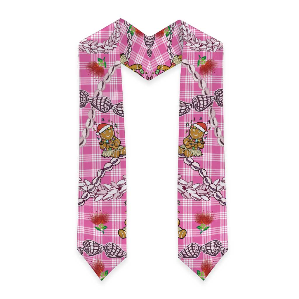 Pink Palaka Hawaii Mele Kalikimaka Graduation Stole Ohia Lehua Shell Leis Funny Gingerbread Santa - Polynesian Pride