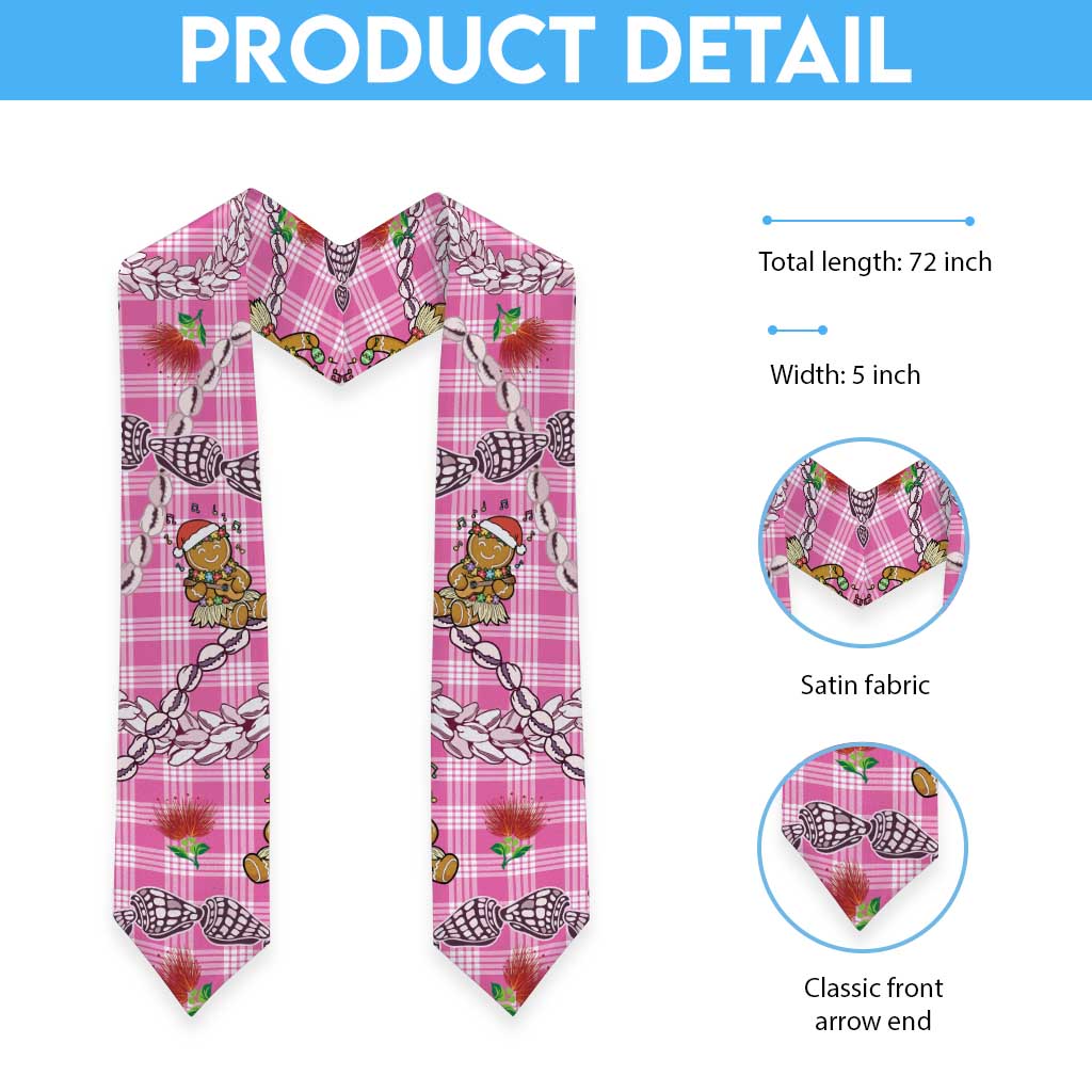 Pink Palaka Hawaii Mele Kalikimaka Graduation Stole Ohia Lehua Shell Leis Funny Gingerbread Santa - Polynesian Pride