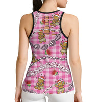 Pink Palaka Hawaii Mele Kalikimaka Hollow Tank Top Ohia Lehua Shell Leis Funny Gingerbread Santa - Polynesian Pride