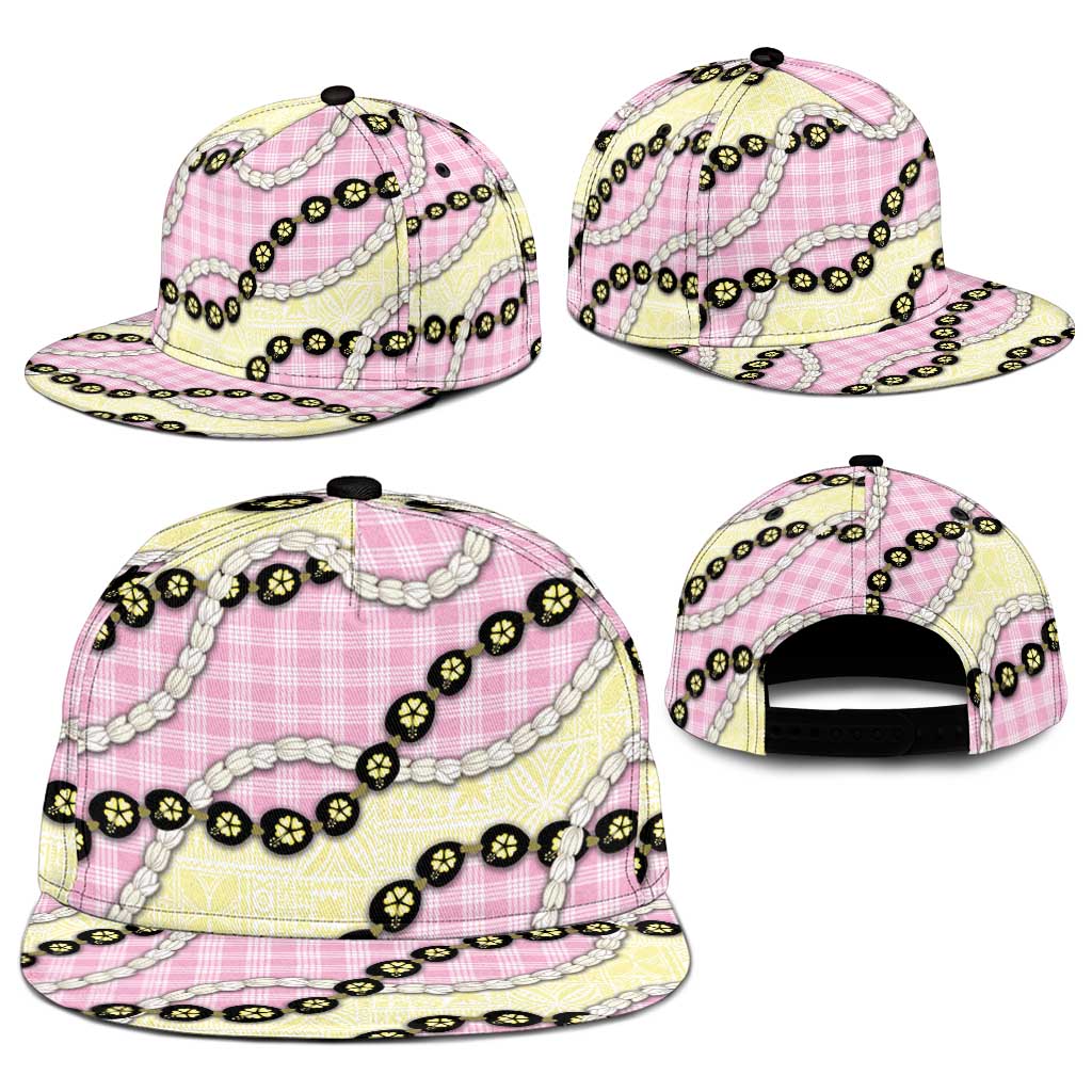 Pink Palaka Hawaii Snapback Cap Kukui Nut Pikake Lei Hawaiian Tapa Pattern - Polynesian Pride