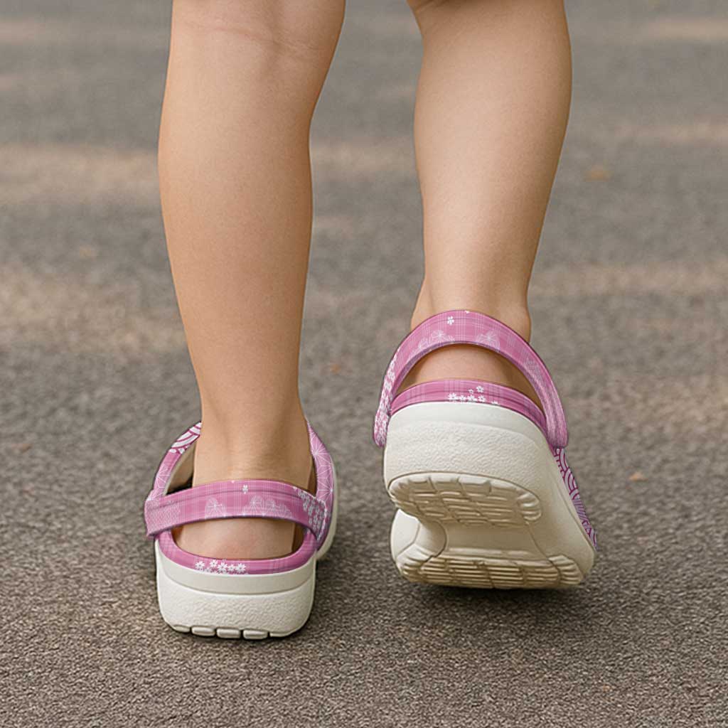 Pink Palaka Japanese Traditional Clogs Shoes Asanoha Seigaiha Sakura Motif - Polynesian Pride