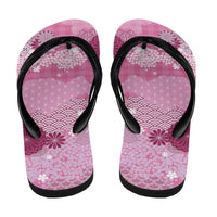 Pink Palaka Japanese Traditional Flip Flops Asanoha Seigaiha Sakura Motif - Polynesian Pride