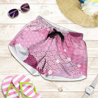 Pink Palaka Japanese Traditional Shorts for Women Asanoha Seigaiha Sakura Motif - Polynesian Pride